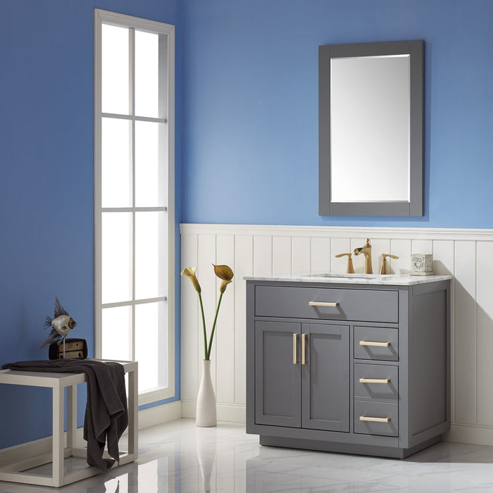 Altair Ivy 36" Single Bathroom Vanity Set in Gray and Carrara White Marble Countertop with Mirror  531036-GR-CA