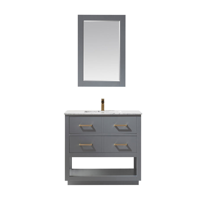 Altair Remi 36" Single Bathroom Vanity Set in Gray and Carrara White Marble Countertop with Mirror  532036-GR-CA