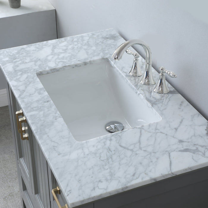 Altair Isla 36" Single Bathroom Vanity Set in Gray and Carrara White Marble Countertop with Mirror 538036-GR-CA