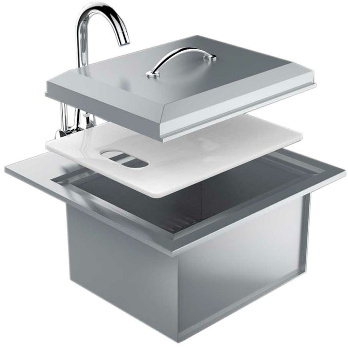 Sunstone 21" Premium Drop In Sink with Hot and Cold water Faucet & Cutting Board B-PS21