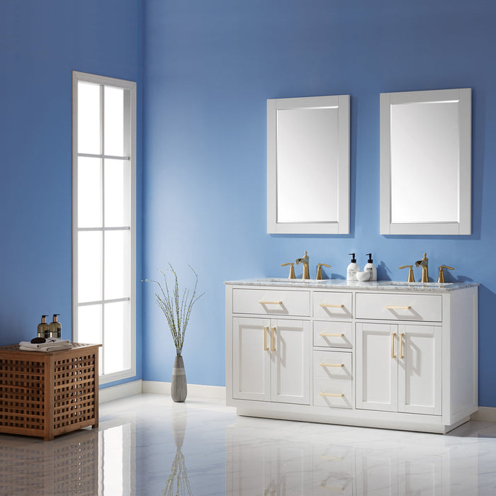 Altair Ivy 60" Double Bathroom Vanity Set in White and Carrara White Marble Countertop with Mirror 531060-WH-CA
