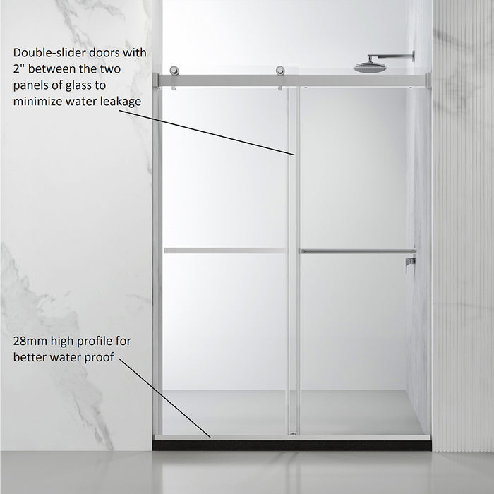 Vinnova Spezia 56" W x 76" H Rectangle Double Sliding Frameless Shower Enclosure in Polished Chrome 301056+36P-PC