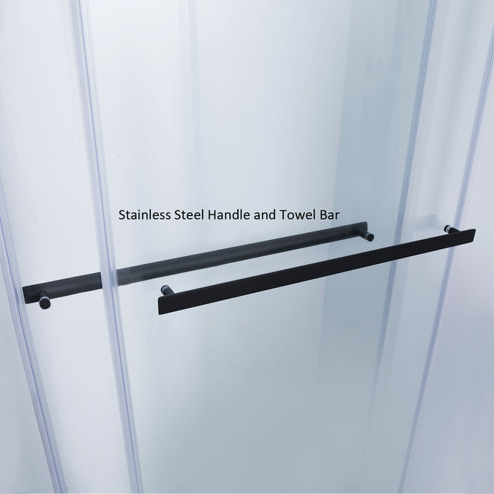 Vinnova  Spezia 64" W x 76" H Rectangle Double Sliding Frameless Shower Enclosure in Matt Black 301064+36P-MB