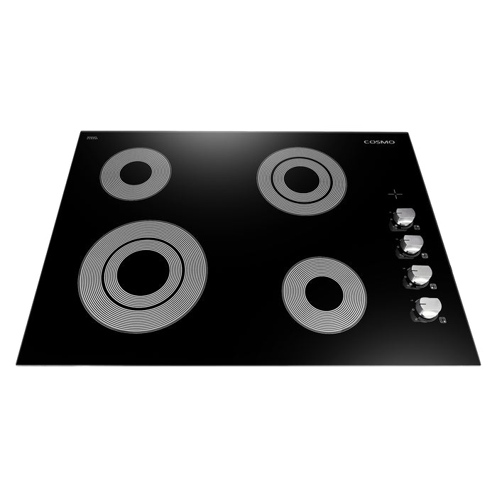 Cosmo 30" Electric Ceramic Glass Cooktop with 4 Burners, Dual Zone Elements, Hot Surface Indicator Light and Control Knobs COS-304ECC