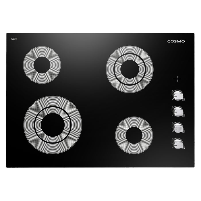 Cosmo 30" Electric Ceramic Glass Cooktop with 4 Burners, Dual Zone Elements, Hot Surface Indicator Light and Control Knobs COS-304ECC