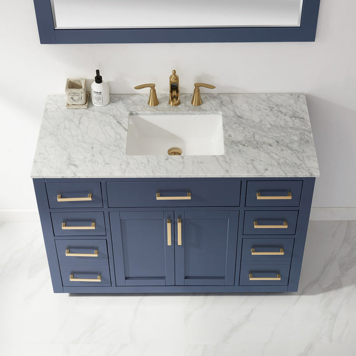 Altair Ivy 48" Single Bathroom Vanity Set in Royal Blue and Carrara White Marble Countertop with Mirror 531048-RB-CA
