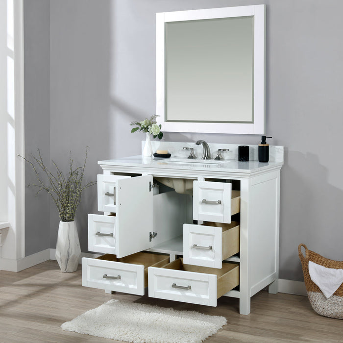 Altair Isla 42" Single Bathroom Vanity Set in White and Carrara White Marble Countertop with Mirror 538042-WH-AW