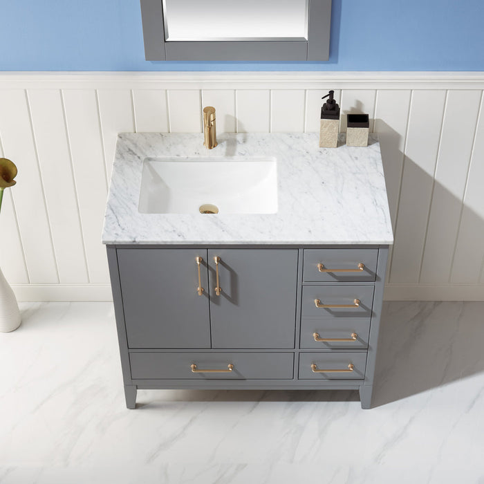 Altair Sutton 36" Single Bathroom Vanity Set in Gray and Carrara White Marble Countertop with Mirror  541036-GR-CA