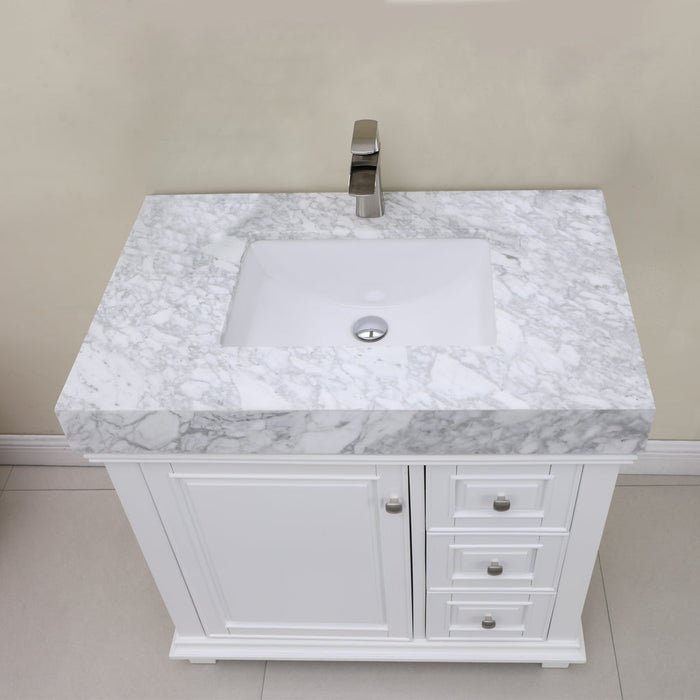Altair Jardin 36" Single Bathroom Vanity Set in White and Carrara White Marble Countertop with Mirror 539036-WH-CA