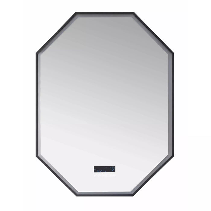 Ancerre Otto Octagon Black Framed Lighted Bathroom Vanity Mirror with Bluetooth and Digital Display