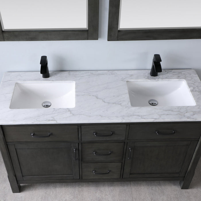 Altair Maribella 60" Double Bathroom Vanity Set in Rust Black and Carrara White Marble Countertop with Mirror 535060-RL-CA