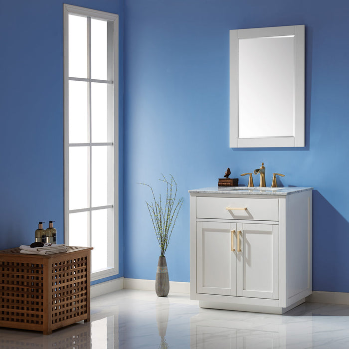 Altair Ivy 30" Single Bathroom Vanity Set in White and Carrara White Marble Countertop with Mirror 531030-WH-CA