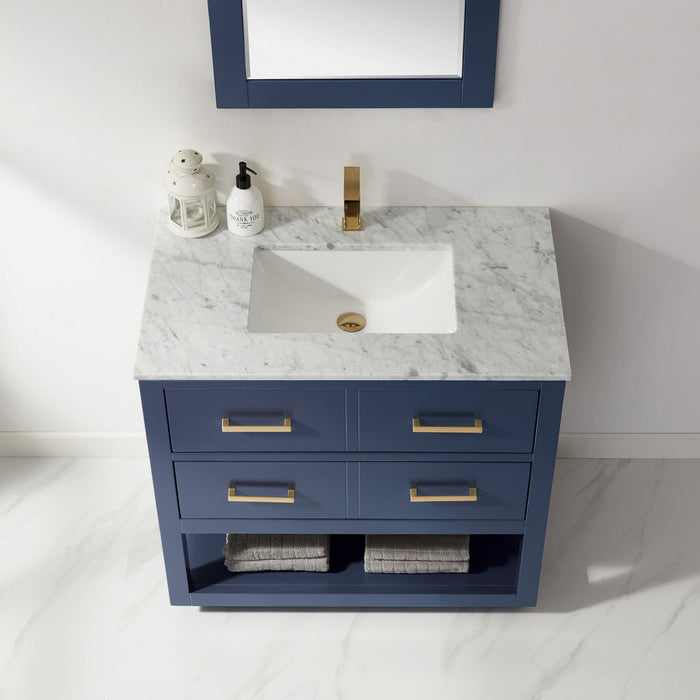 Altair Remi 36" Single Bathroom Vanity Set in Royal Blue and Carrara White Marble Countertop with Mirror  532036-RB-CA