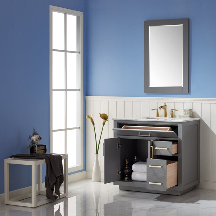 Altair Ivy 36" Single Bathroom Vanity Set in Gray and Carrara White Marble Countertop with Mirror  531036-GR-CA