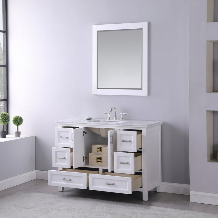 Altair Isla 48" Single Bathroom Vanity Set in White and Carrara White Marble Countertop with Mirror 538048-WH-CA