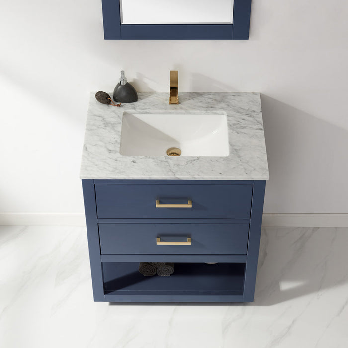 Altair Remi 30" Single Bathroom Vanity Set in Royal Blue and Carrara White Marble Countertop with Mirror  532030-RB-CA