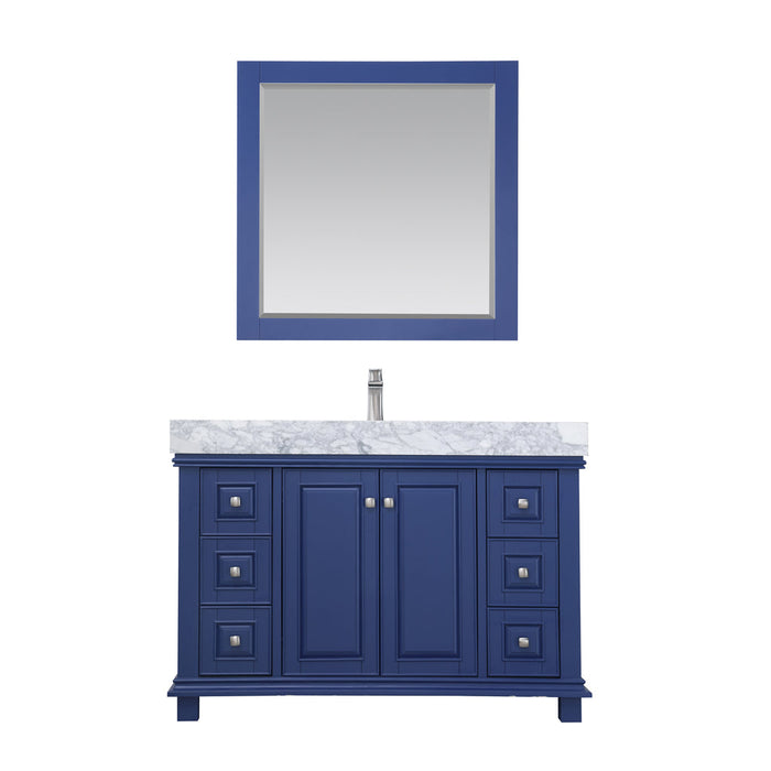 Altair Jardin 48" Single Bathroom Vanity Set in Jewelry Blue and Carrara White Marble Countertop with Mirror 539048-JB-CA