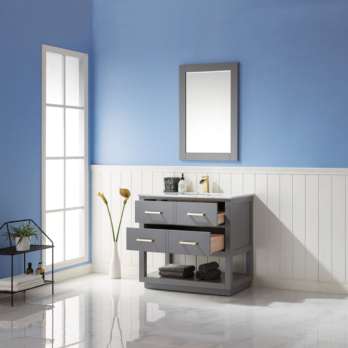 Altair Remi 36" Single Bathroom Vanity Set in Gray and Carrara White Marble Countertop with Mirror  532036-GR-CA
