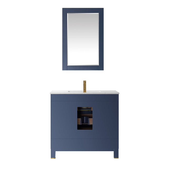 Altair Jackson 36" Single Bathroom Vanity Set in Royal Blue and Composite Carrara White Stone Countertop with Mirror  533036-RB-AW