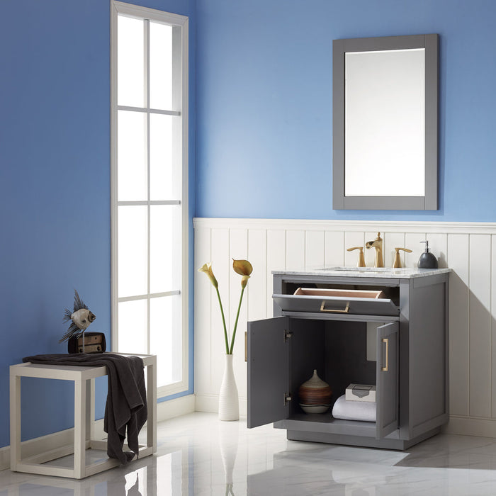 Altair Ivy 30" Single Bathroom Vanity Set in Gray and Carrara White Marble Countertop with Mirror 531030-GR-CA