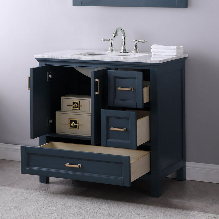 Altair Isla 36" Single Bathroom Vanity Set in Classic Blue and Carrara White Marble Countertop with Mirror  538036-CB-CA