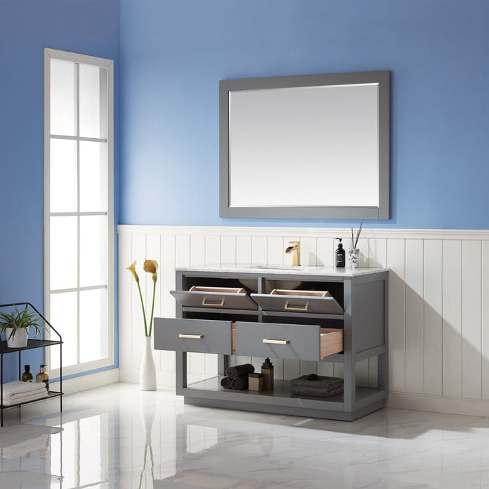 Altair Remi 48" Single Bathroom Vanity Set in Gray and Carrara White Marble Countertop with Mirror  532048-GR-CA