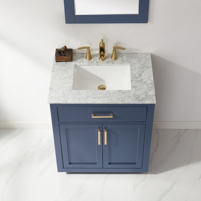 Altair Ivy 30" Single Bathroom Vanity Set in Royal Blue and Carrara White Marble Countertop with Mirror  531030-RB-CA
