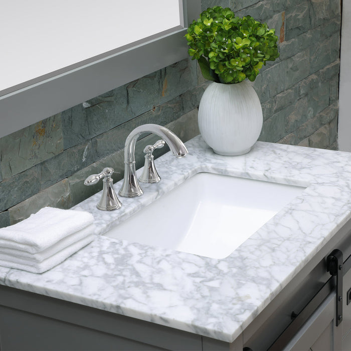 Altair Kinsley 36" Single Bathroom Vanity Set in Gray and Carrara White Marble Countertop with Mirror  536036-GR-CA