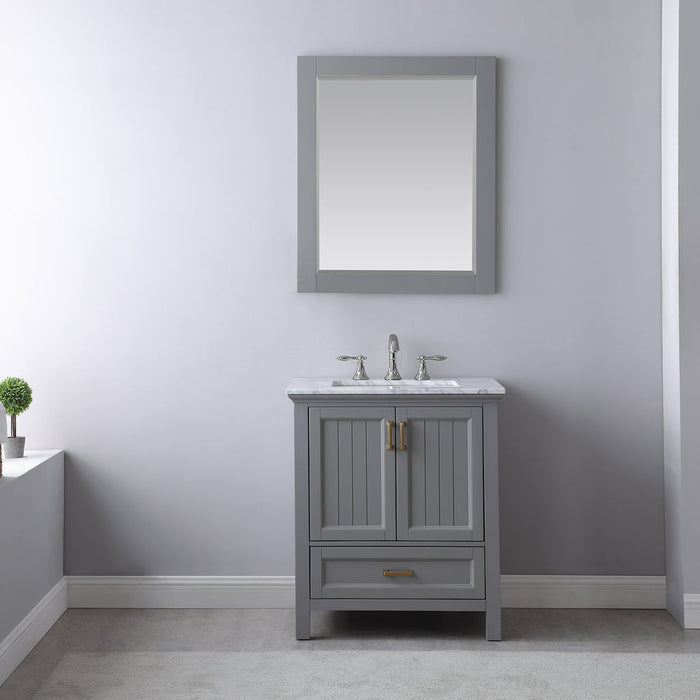 Altair Isla 30" Single Bathroom Vanity Set in Gray and Carrara White Marble Countertop with Mirror  538030-GR-CA