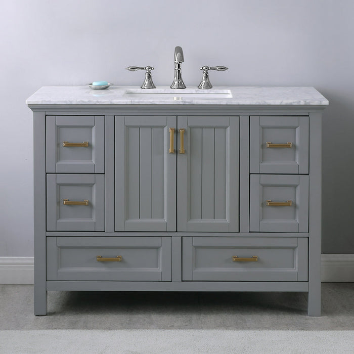 Altair Isla 48" Single Bathroom Vanity Set in Gray and Carrara White Marble Countertop with Mirror  538048-GR-CA