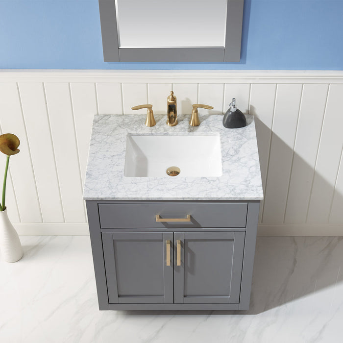 Altair Ivy 30" Single Bathroom Vanity Set in Gray and Carrara White Marble Countertop with Mirror 531030-GR-CA
