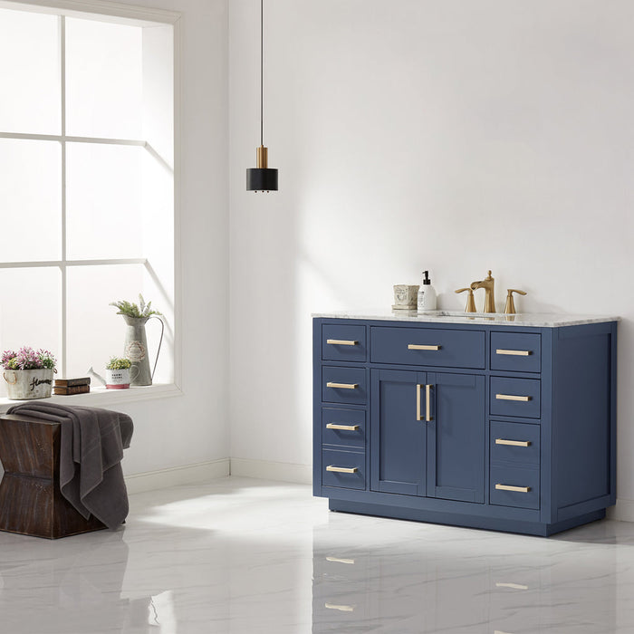 Altair Ivy 48" Single Bathroom Vanity Set in Royal Blue and Carrara White Marble Countertop with Mirror 531048-RB-CA