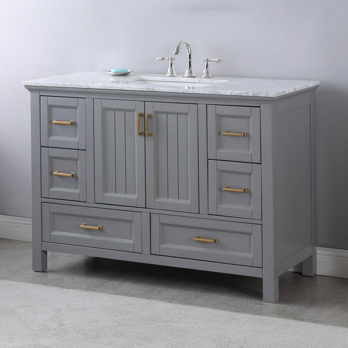 Altair Isla 48" Single Bathroom Vanity Set in Gray and Carrara White Marble Countertop with Mirror  538048-GR-CA