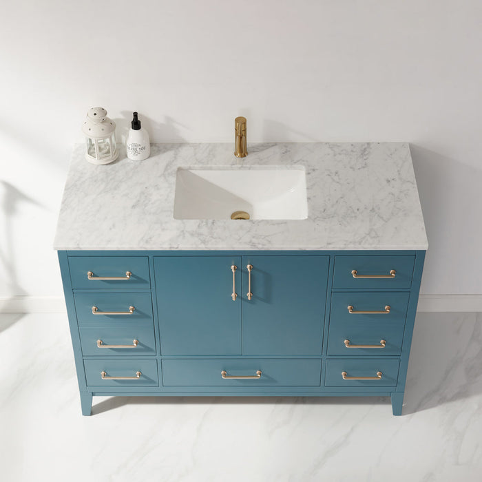 Altair Sutton 48" Single Bathroom Vanity Set in Royal Green and Carrara White Marble Countertop with Mirror 541048-RG-CA