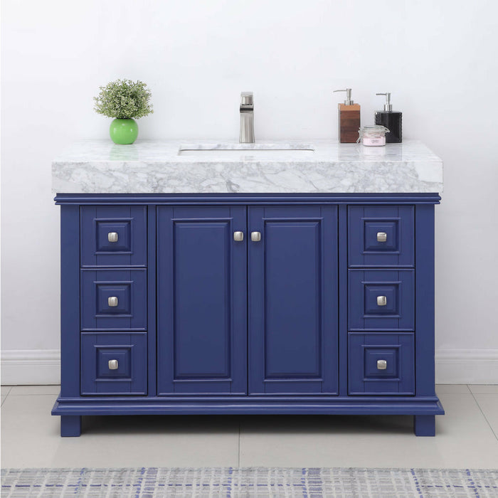 Altair Jardin 48" Single Bathroom Vanity Set in Jewelry Blue and Carrara White Marble Countertop with Mirror 539048-JB-CA
