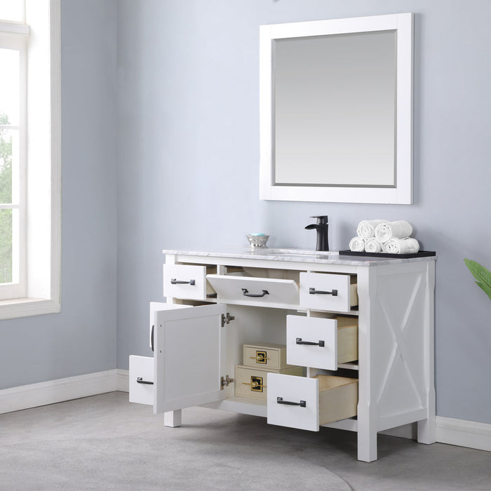 Altair Maribella 48" Single Bathroom Vanity Set in White and Carrara White Marble Countertop with Mirror  535048-WH-CA