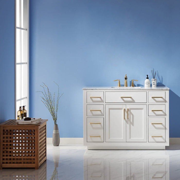 Altair Ivy 48" Single Bathroom Vanity Set in White and Carrara White Marble Countertop with Mirror 531048-WH-CA