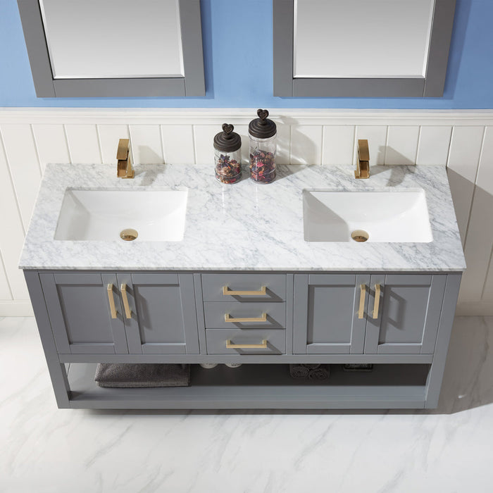 Altair Remi 60" Double Bathroom Vanity Set in Gray and Carrara White Marble Countertop with Mirror 532060-GR-CA