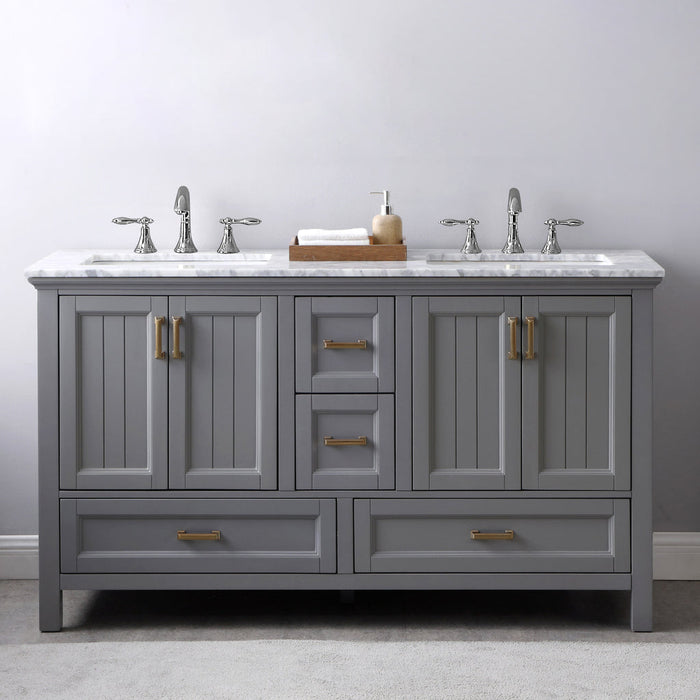 Altair Isla 60" Double Bathroom Vanity Set in Gray and Carrara White Marble Countertop with Mirror 538060-GR-CA