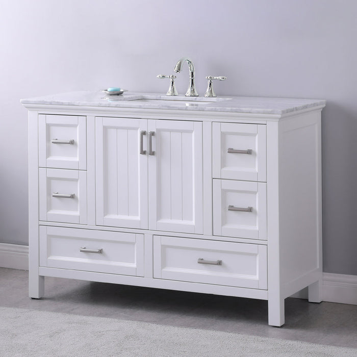 Altair Isla 48" Single Bathroom Vanity Set in White and Carrara White Marble Countertop with Mirror 538048-WH-CA