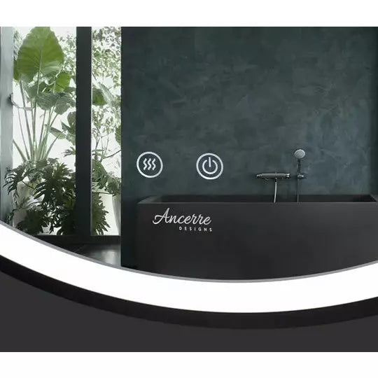 Ancerre 30” Sangle Led Mirror Black Framed Lighted Bathroom Vanity Mirror and Vegan leather Strap