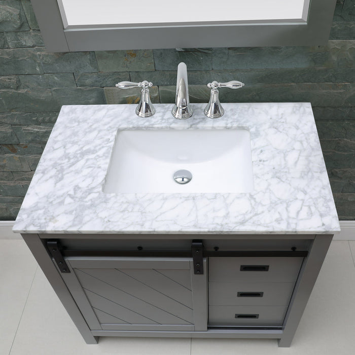 Altair Kinsley 36" Single Bathroom Vanity Set in Gray and Carrara White Marble Countertop with Mirror  536036-GR-CA