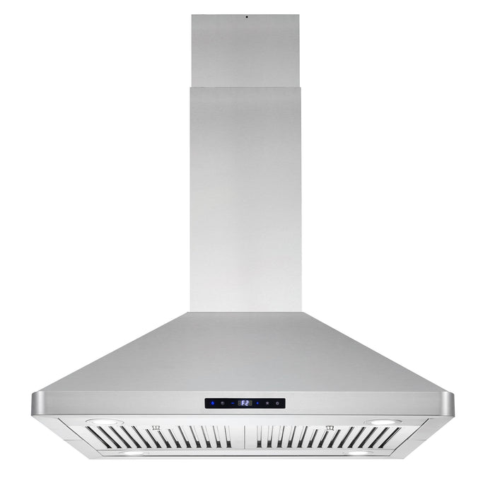 Cosmo 30" Island Range Hood with 3-Speed Fan, 380 CFM, Permanent Filters, LED Lights, Soft Touch Controls, Ducted Kitchen Vent Hood Extractor in Stainless Steel COS-63ISS75
