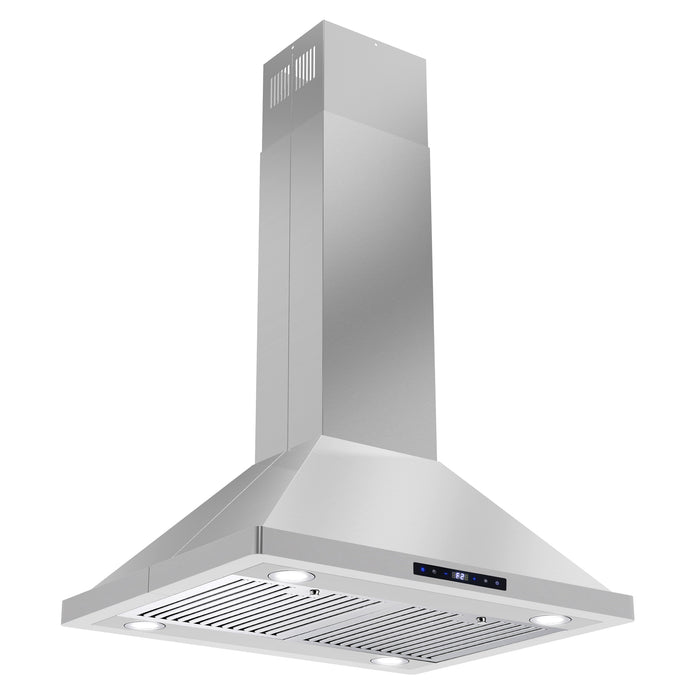 Cosmo 30" Island Range Hood with 3-Speed Fan, 380 CFM, Permanent Filters, LED Lights, Soft Touch Controls, Ducted Kitchen Vent Hood Extractor in Stainless Steel COS-63ISS75