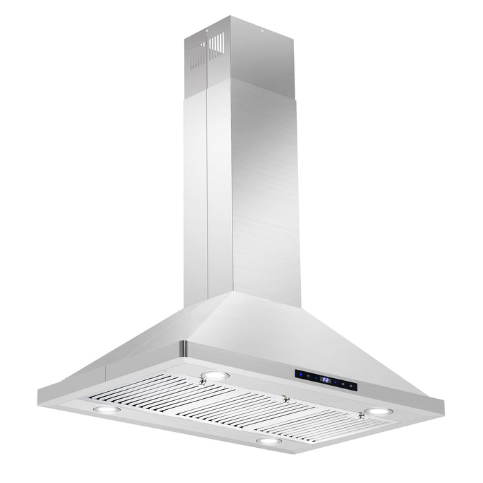 Cosmo 36" Ducted Island Range Hood with 380 CFM, 3-Speed Fan, Permanent Filters, LED Lights in Stainless Steel COS-63ISS90