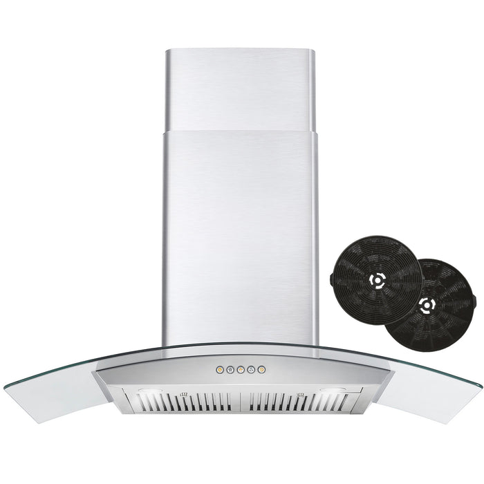 Cosmo 36" Ductless Wall Mount Range Hood in Stainless Steel with LED Lighting and Carbon Filter Kit for Recirculating COS-668A900-DL