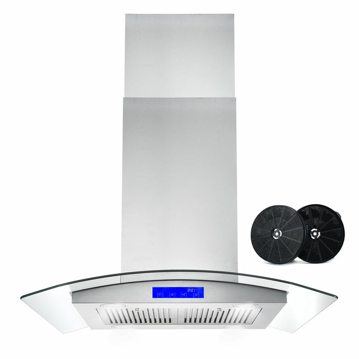 Cosmo 30" Ductless Island Range Hood in Stainless Steel with LED Lighting and Carbon Filter Kit for Recirculating COS-668ICS750-DL