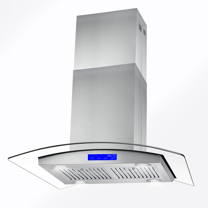 Cosmo 30" Ducted Island Range Hood in Stainless Steel with LED Lighting and Permanent Filters COS-668ICS750