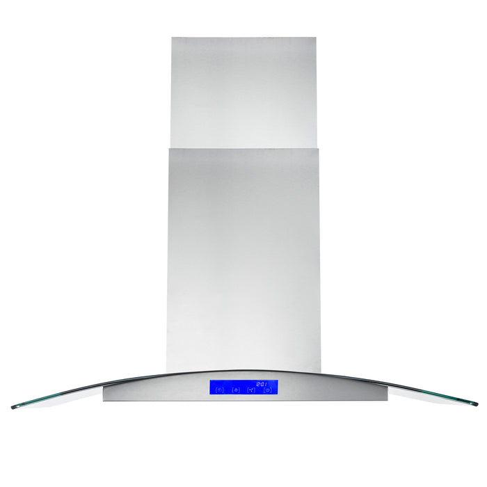 Cosmo 36" Island Range Hood with 380 CFM, 3 Speeds, Ducted, Permanent Filters, Soft Touch Controls, LED Lights, Curved Glass Hood in Stainless Steel COS-668ICS900