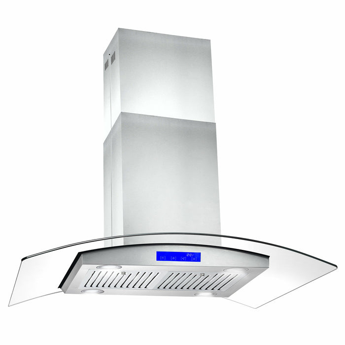 Cosmo 36"  Ductless Island Range Hood in Stainless Steel with LED Lighting and Carbon Filter Kit for Recirculating COS-668ICS900-DL